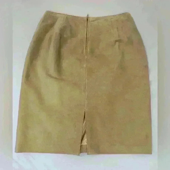 Vintage 90’s Danier Genuine Leather  Pencil Knee Length Career-Wear Skirt in Tan - Picture 2 of 7
